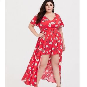 TORRID RED FLORAL CHALLIS WALK THROUGH ROMPER